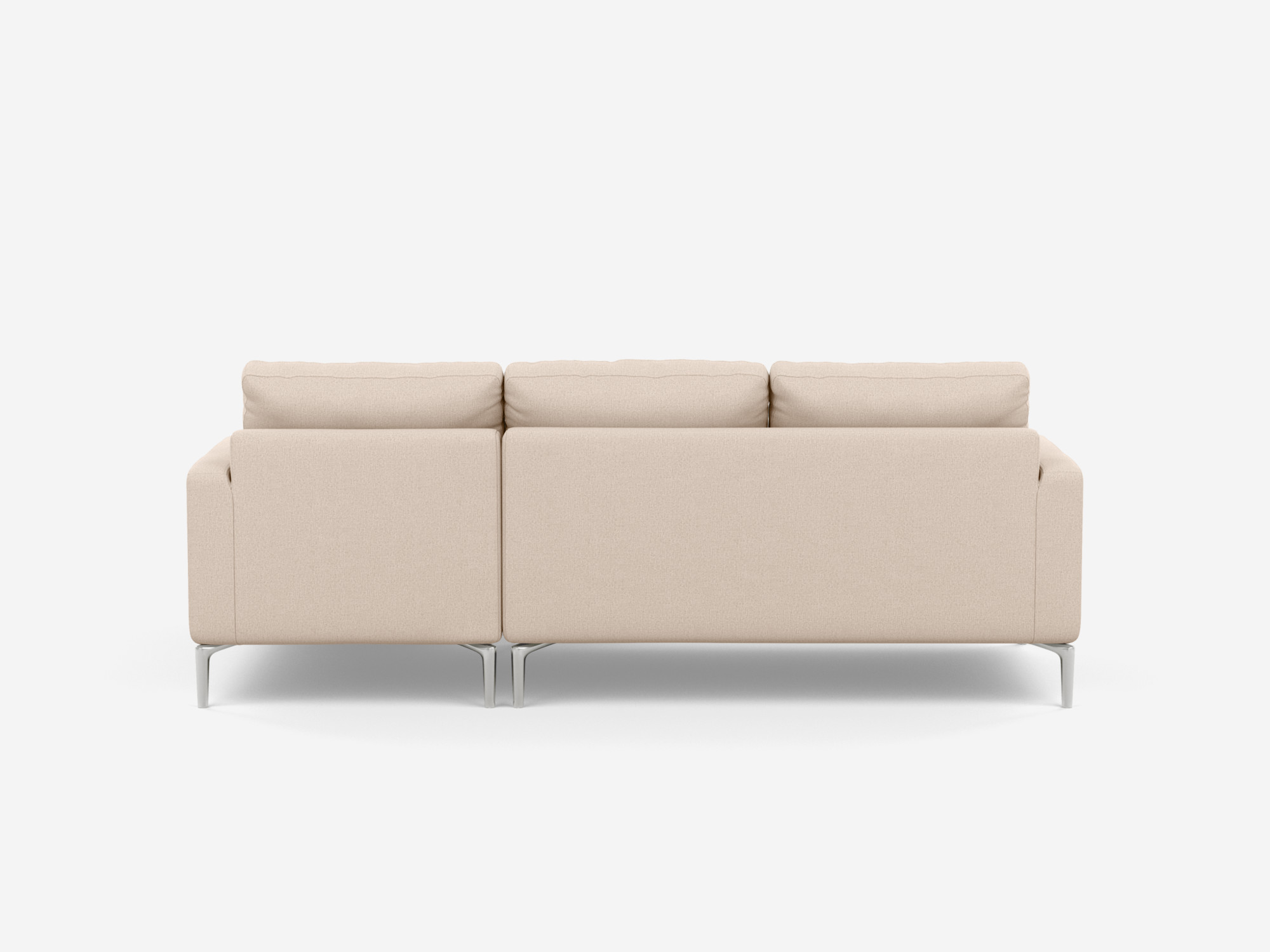 Back view of the Eve mid century sectional in white fabric with right chaise